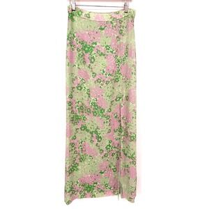 Stunning Etcetera Forget Me Not Silk Floral‎ Metallic Pleated Maxi Skirt Size 2